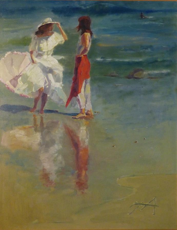 SOLD Two of Us on the Beach Painting by Irena Jablonski