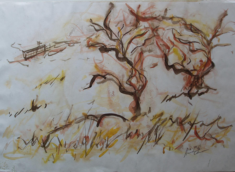 Two Olive Trees Mixed Media by Esther Newman-Cohen
