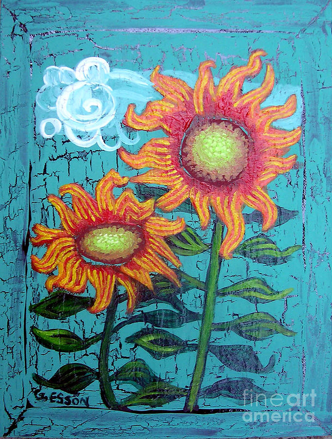 Two Orange Sunflowers Painting