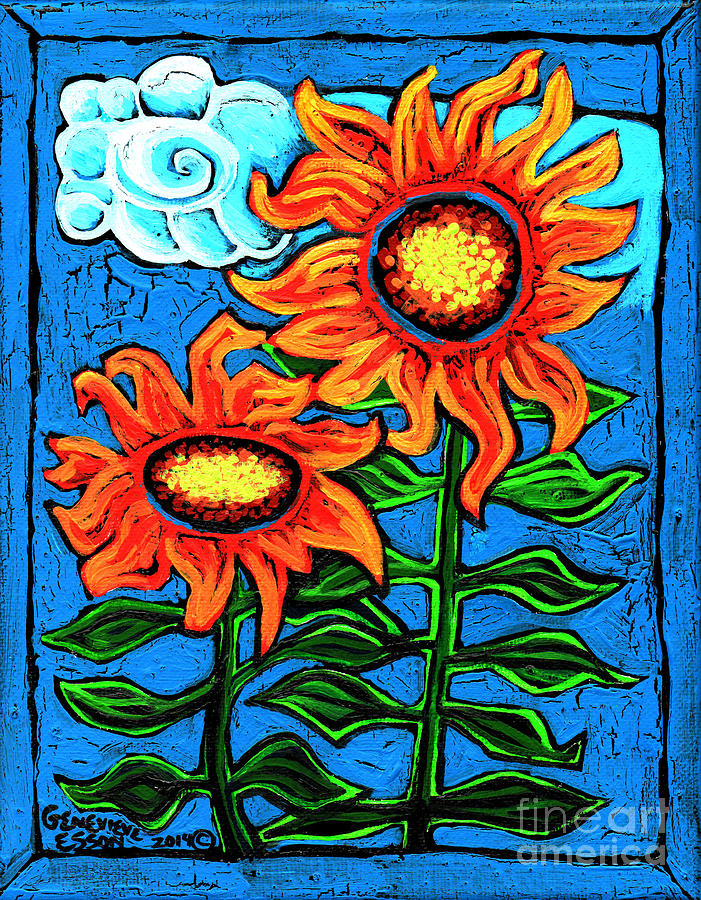 Two Orange  Sunflowers II Painting by Genevieve Esson