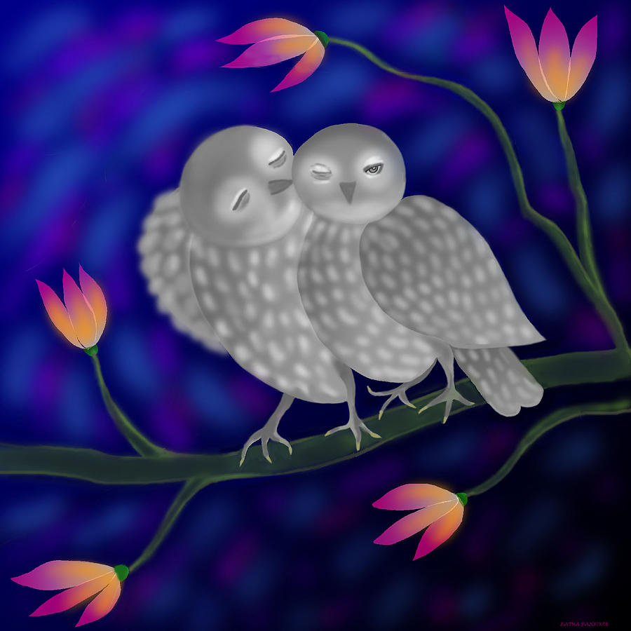 Two Owls Digital Art by Latha Gokuldas Panicker