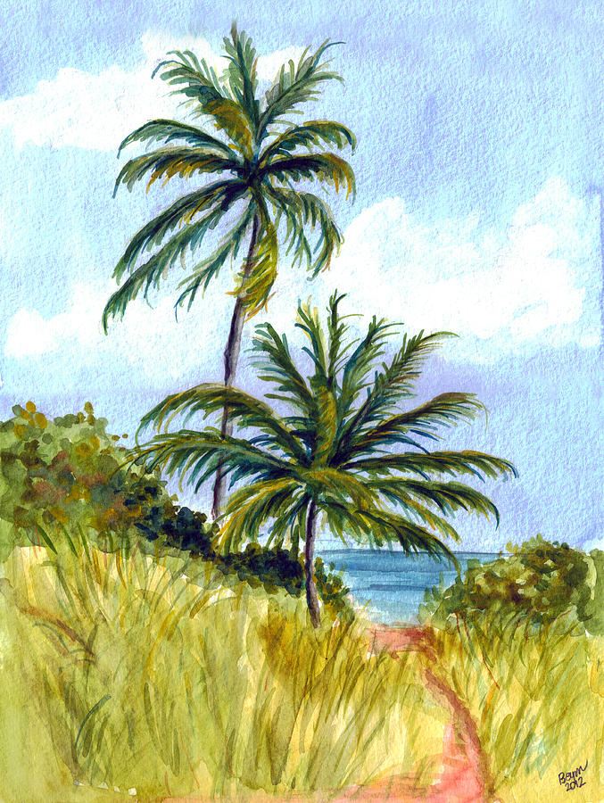Two Palms Painting by Clara Sue Beym