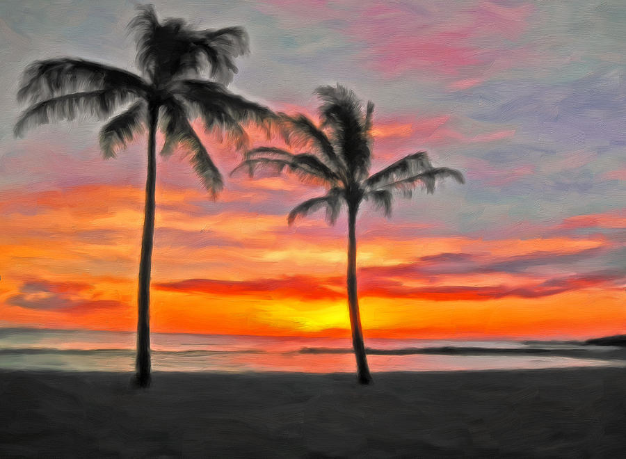 Two Palms in Paradise Painting by Michael Pickett