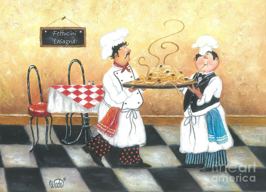 Chef Painting - Two Pasta Chefs by Vickie Wade
