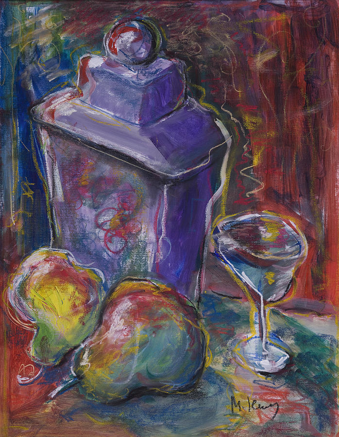 Two pears and a purple jar Painting by Maxim Komissarchik