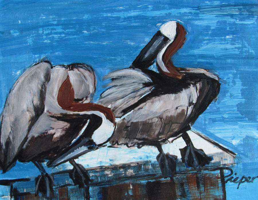 Two Pelicans Up Close and Personal  Painting by Betty Pieper