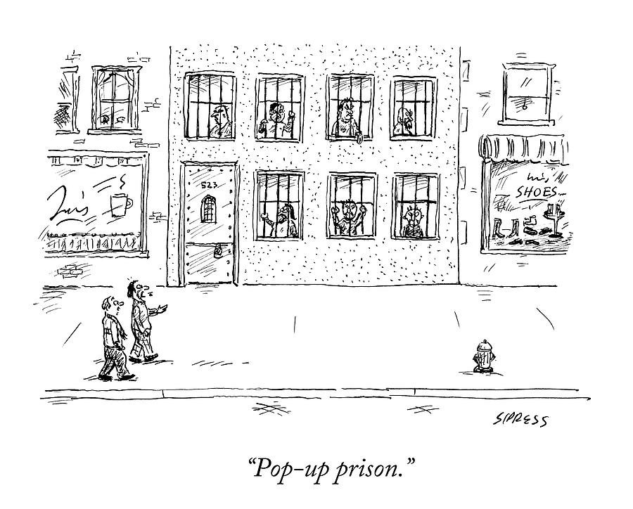 Location Drawing - Two People Walk Past A Prison Which Sits by David Sipress