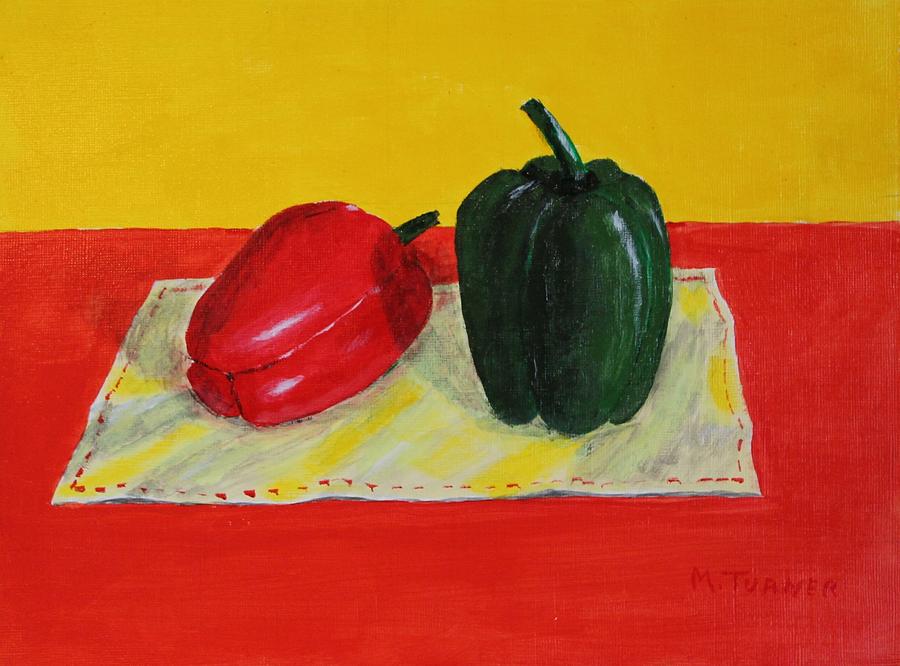 Two Peppers Painting by Melvin Turner