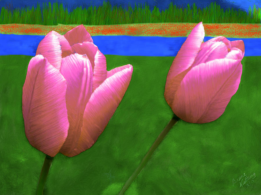 Two Pink Tulips Painting by Bruce Nutting