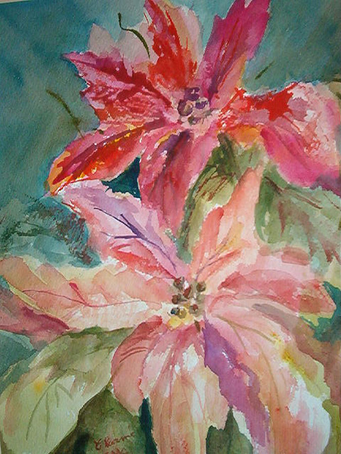 Two Poinsettias Painting by Charme Curtin