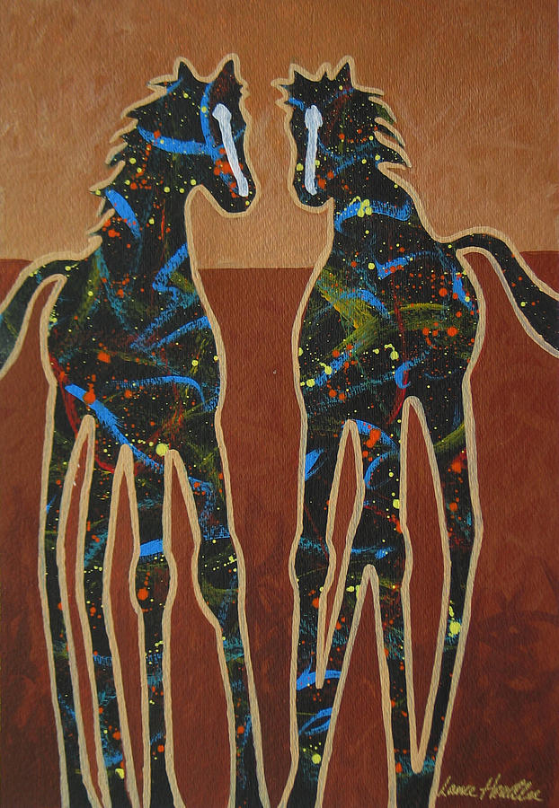 Two Ponies Painting by Lance Headlee