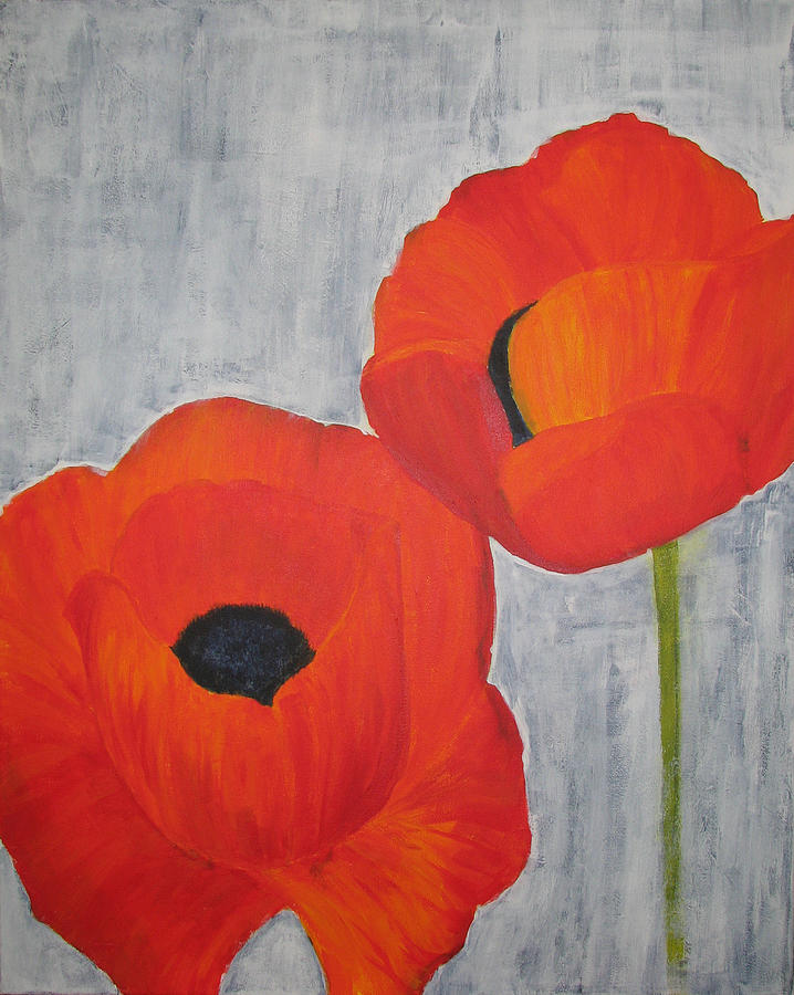 Two Poppies and Old Denim Painting by Stephanie Grant