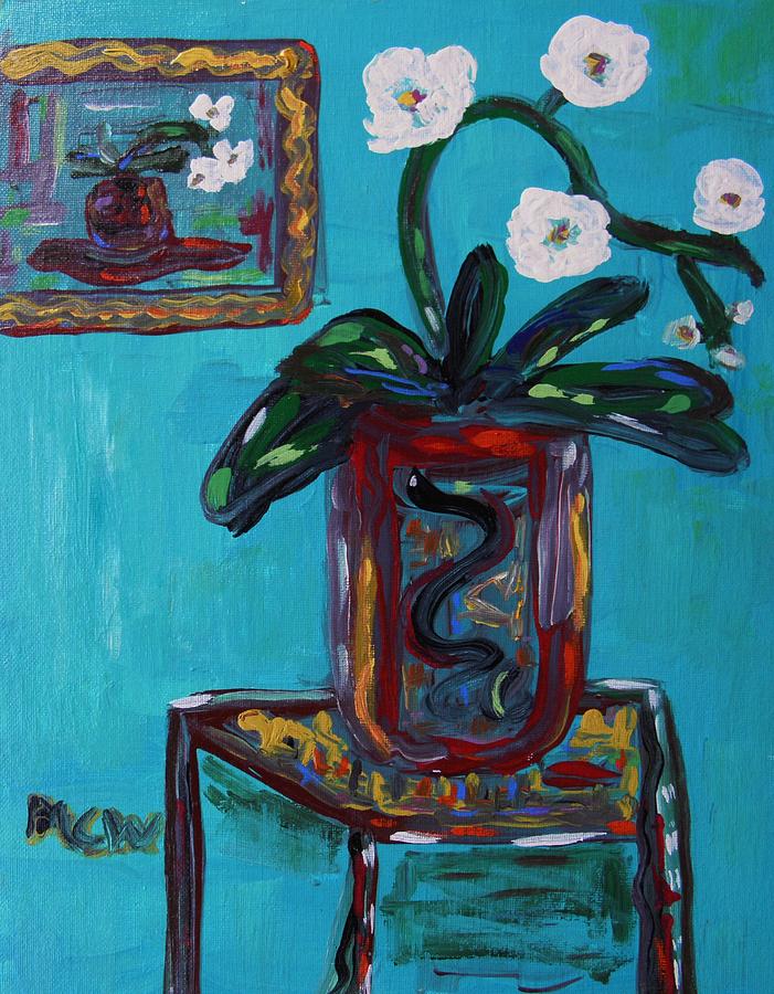 Two Pots-White Orchids Painting by Mary Carol Williams