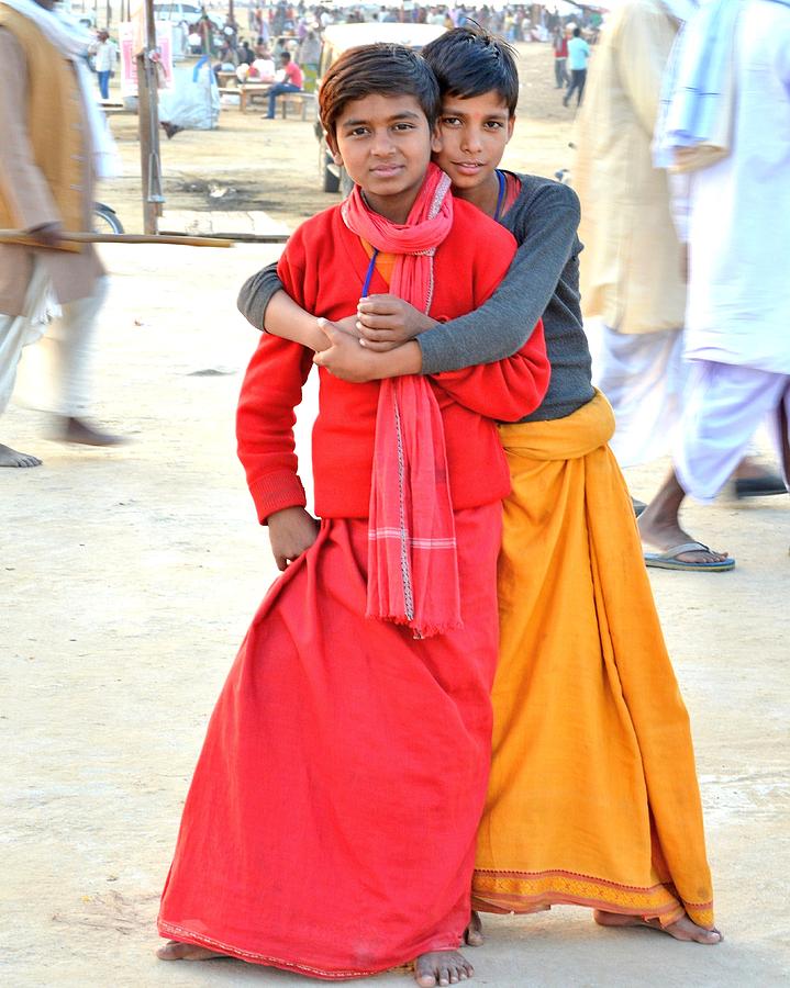 Two Pundit Boys - Kumbhla Mela - Allahabad India Photograph by Kim Bemis