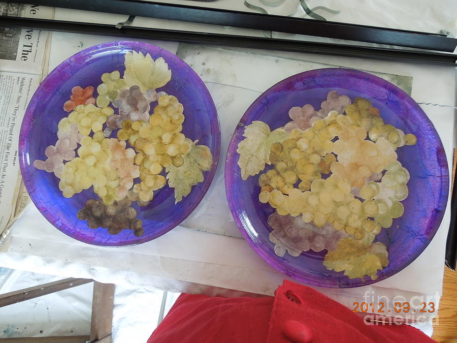 Two Purple Glass Plates Mixed Media by Judith Espinoza