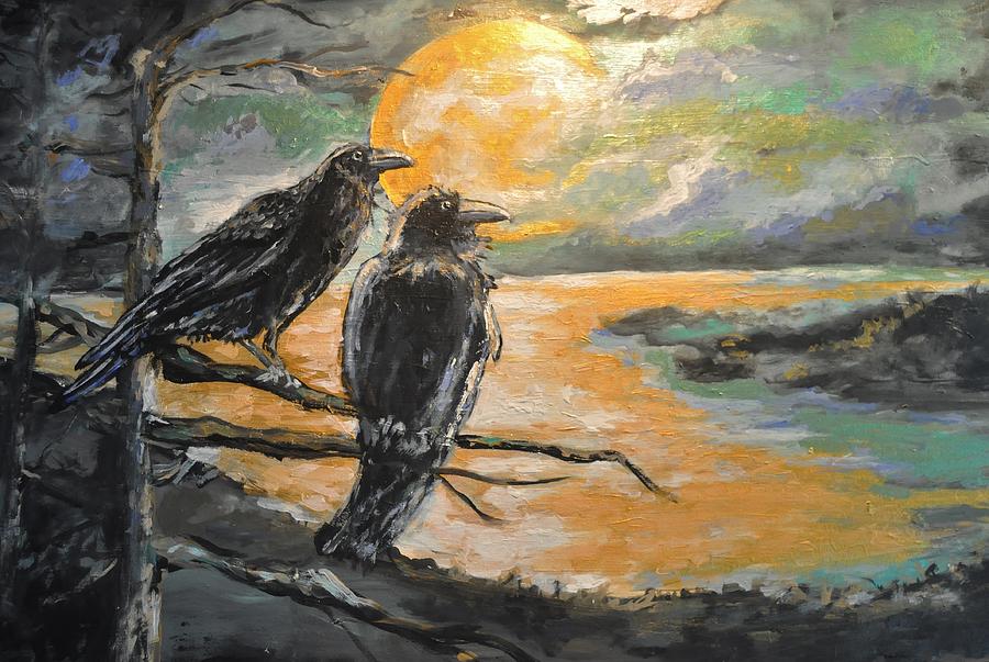 Raven Painting - Two Ravens by Shannon Lee