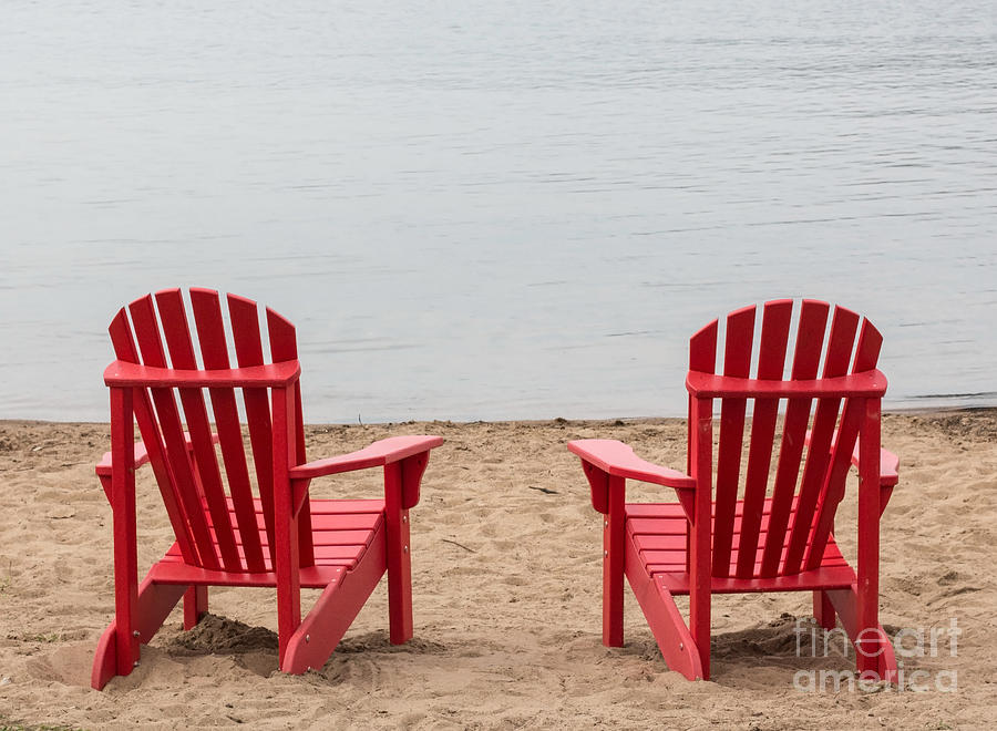Two Red Adirondack Chairs Photograph by Barbara McMahon