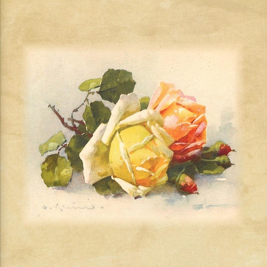 Two Roses Still Life Painting by Florene Welebny