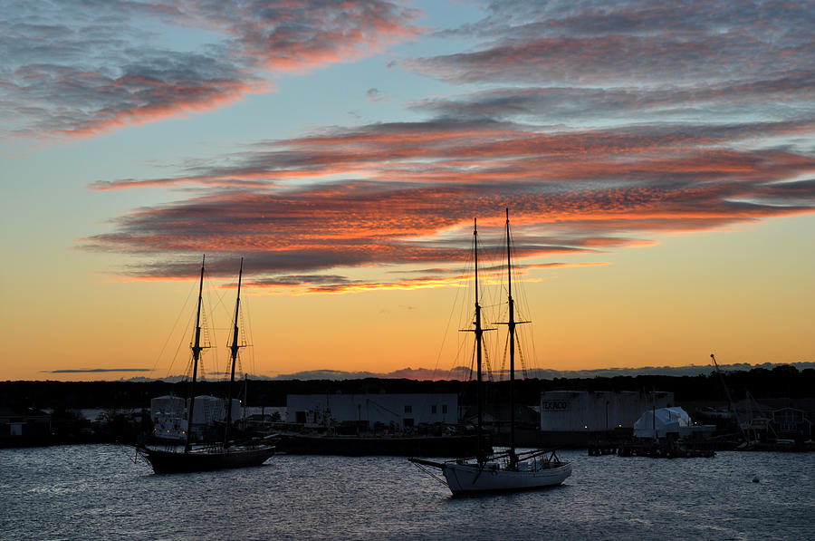 Two sailboats at dawn Marthas Vineyard Photograph by Diane Lent