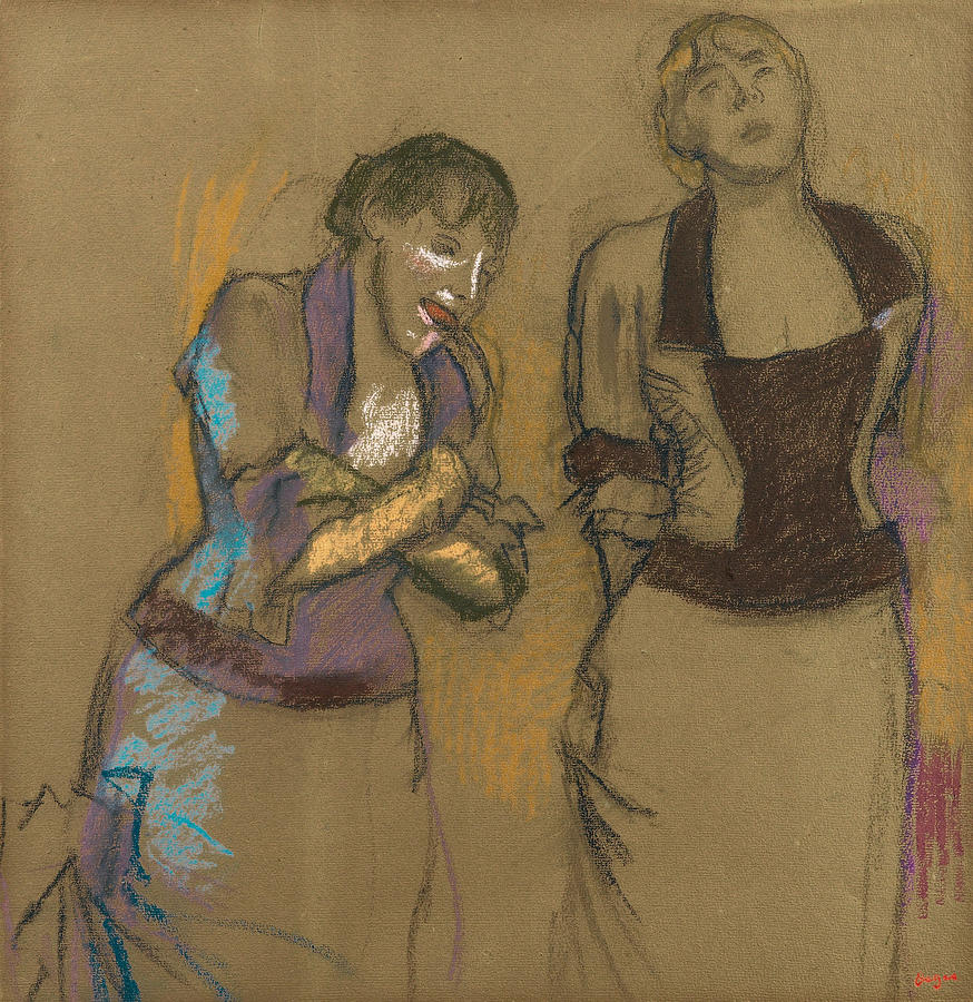 Two Singers in a Cafe Concert Drawing by Edgar Degas