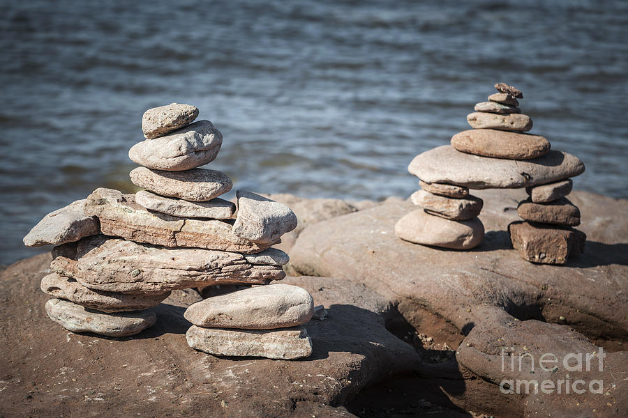 Two stacked stone cairns 2 Photograph by Elena Elisseeva