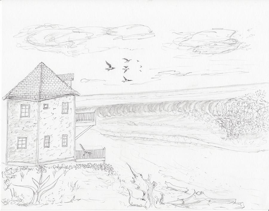 Two Story Beach House Drawing by Jim Taylor