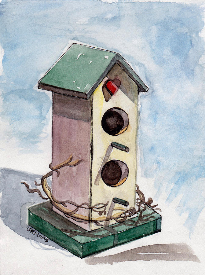 Two Story Birdhouse Painting by Julie Maas