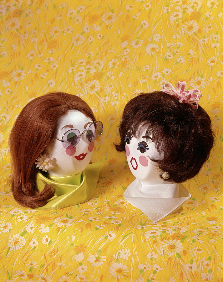 Daisy Photograph - Two Styrofoam Heads With Wigs Painted by Vintage Images
