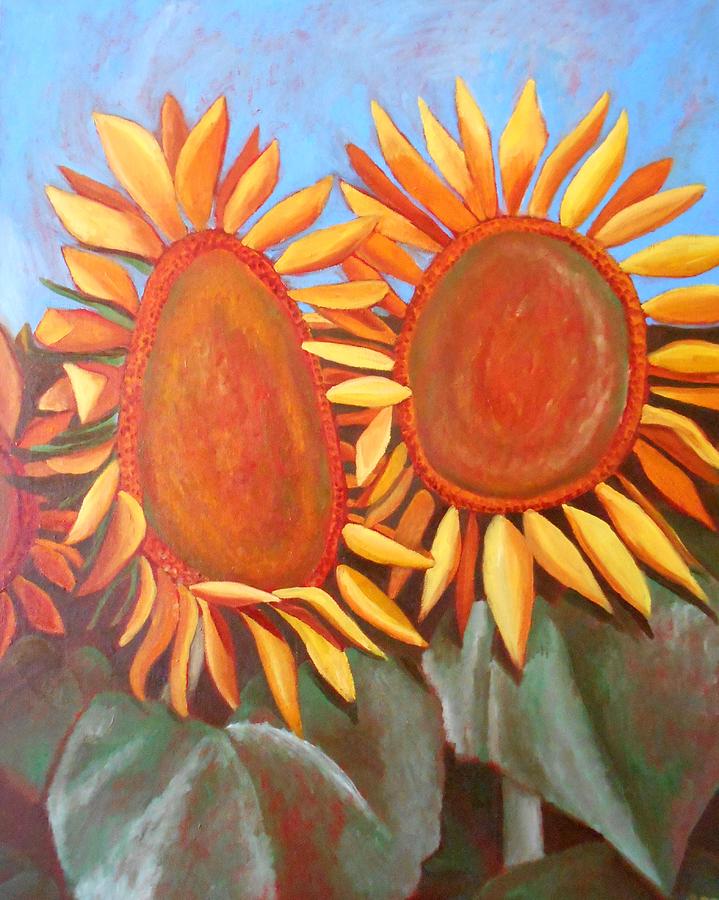 Abstract Painting - Two Sunflowers by Megan Melonas