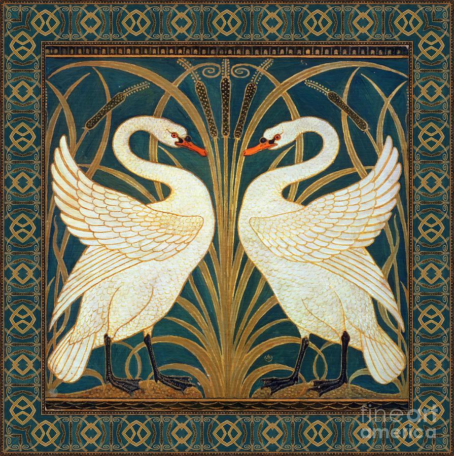 Two Swans Painting by Walter Crane