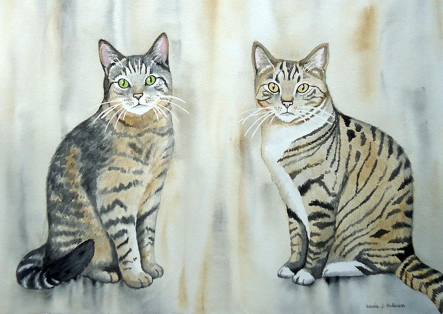 Two Tabby Cats Painting by Laurie Anderson