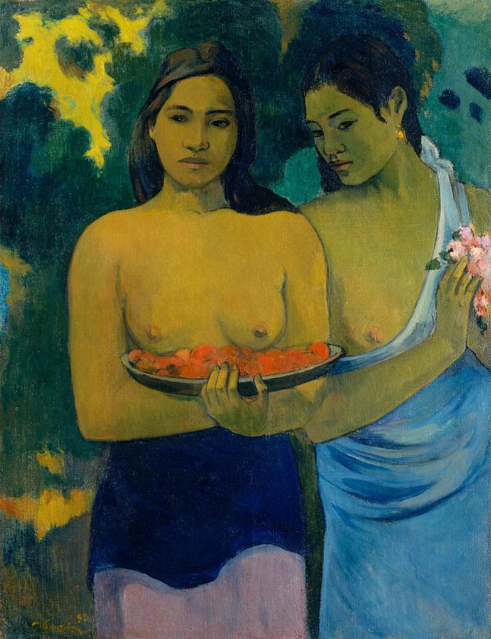 Impressionism Painting - Two Tahitian Women by Paul Gauguin