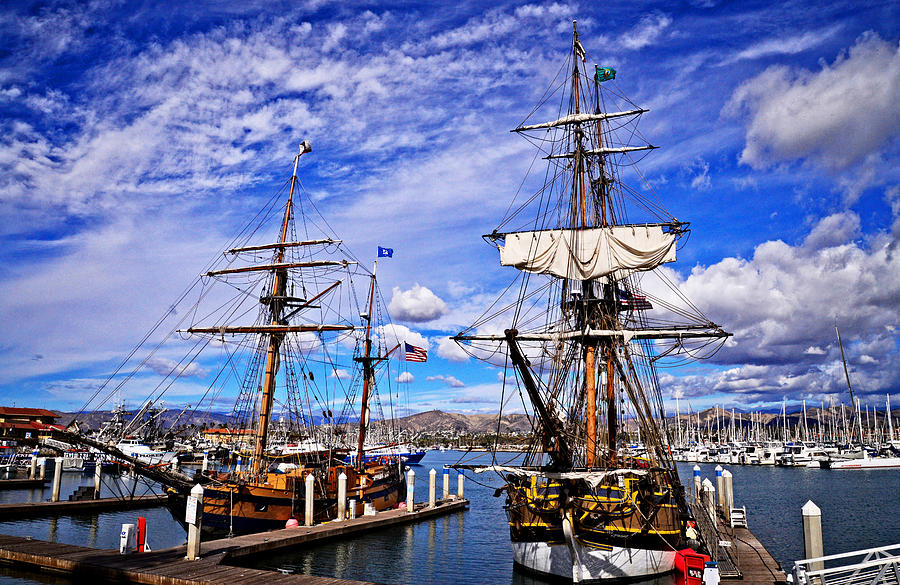 Flag Photograph - Two Tall Ships by Lynn Bauer