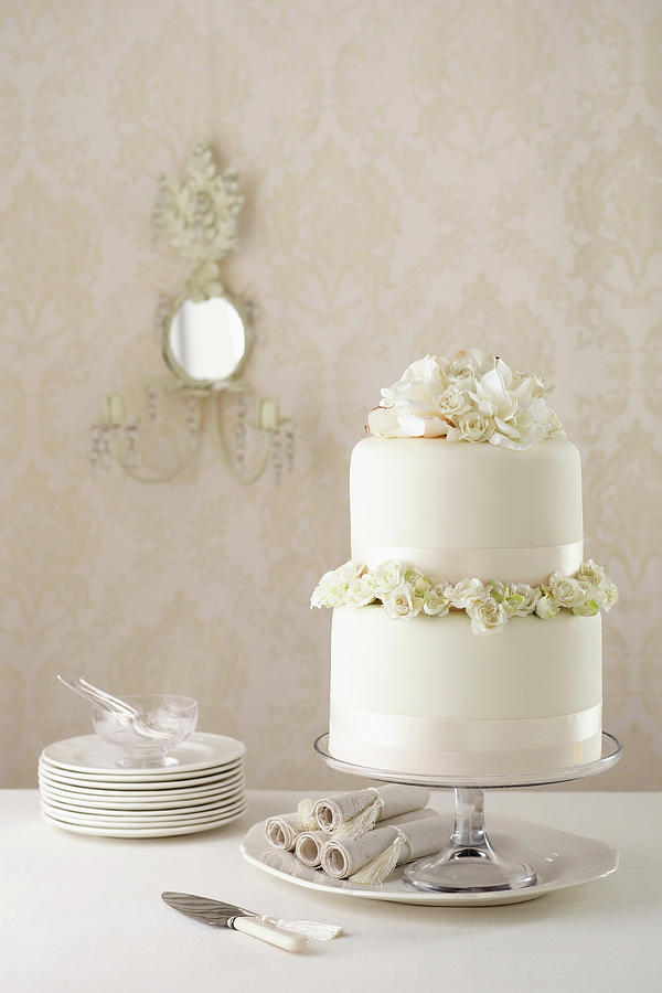 Two Tier Wedding Cake With Knife And Photograph by Brett Stevens
