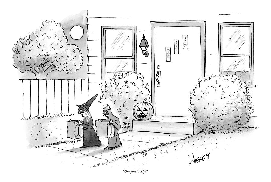 Two Tirck-or-treaters--one Is A Witch Drawing by Tom Cheney