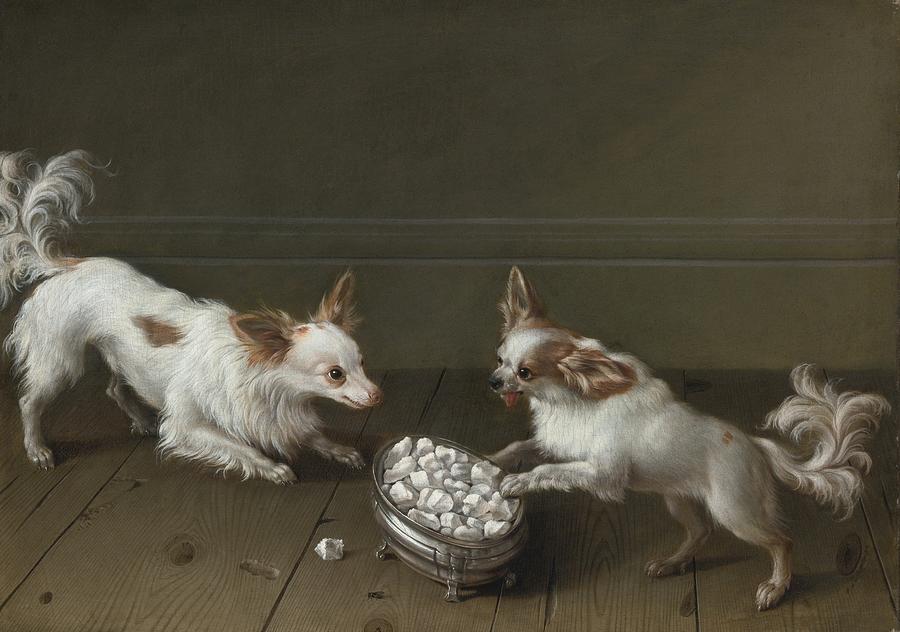 Two Toy Spaniels At A Sugar Bowl Painting by Celestial Images