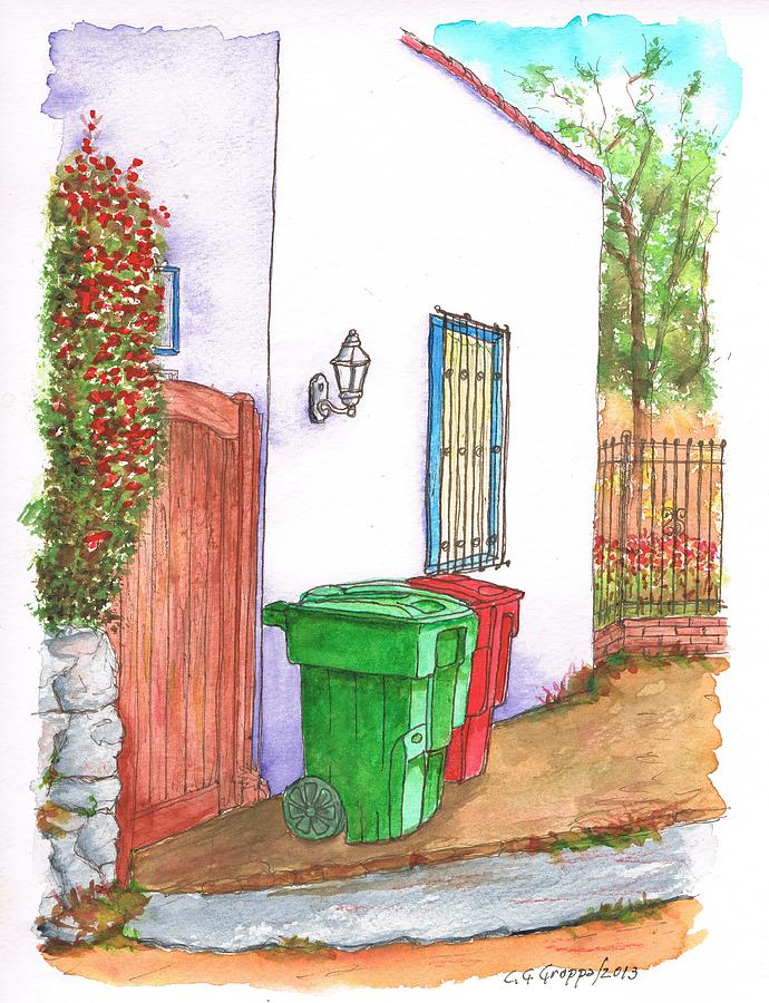 Two trash cans in Hollywood Hills - Los Angeles - California Painting by Carlos G Groppa