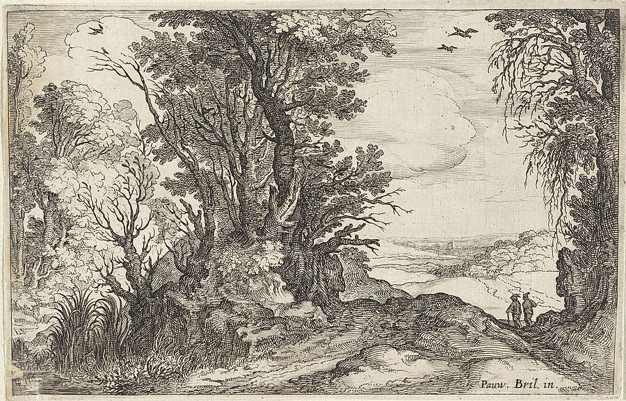 Two Travelers At The Edge Of A Forest, Anonymous Drawing by Anonymous ...