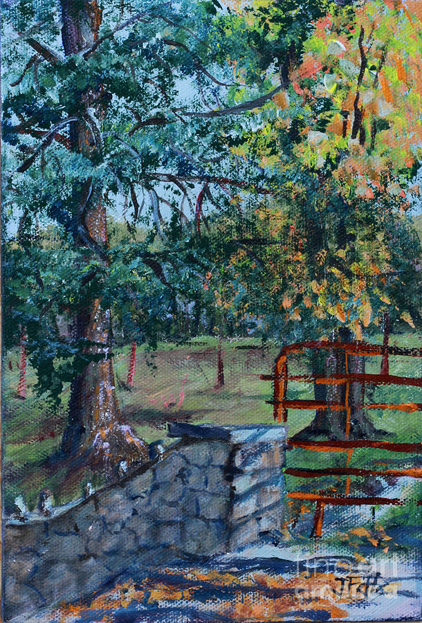 Trees Painting - Two Trees And A Gate by Janet Felts Trees Painting - Two Trees And A Gate by Janet Felts
