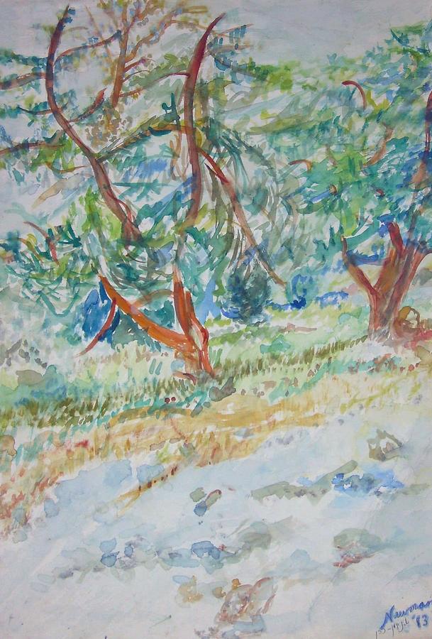 Two Trees in Talpiot Jerusalem Painting by Esther Newman-Cohen