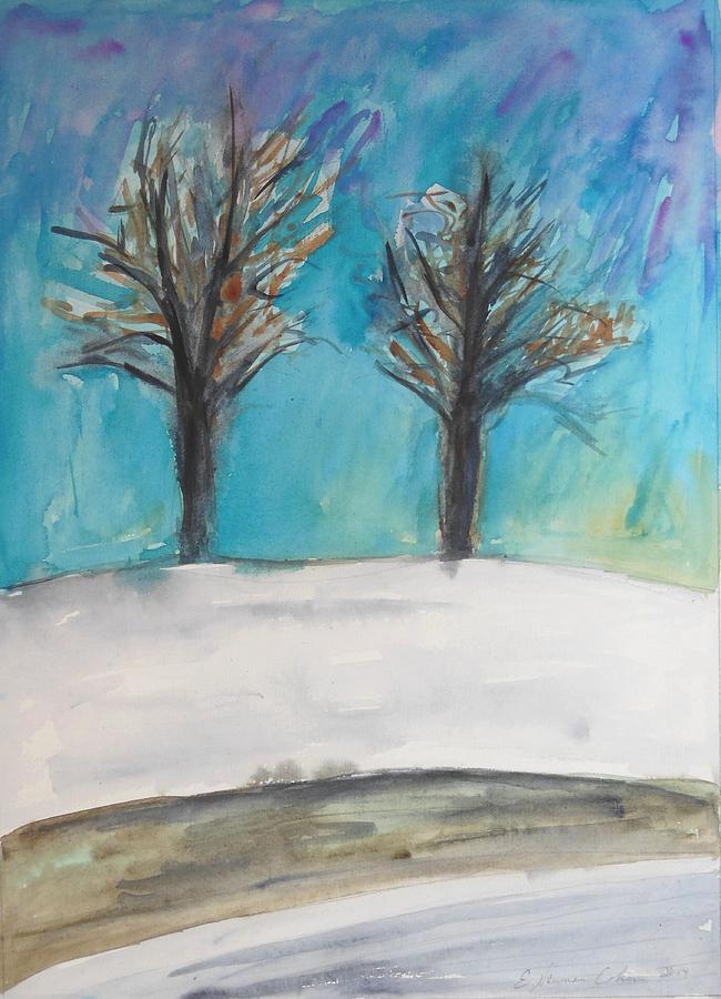 Two Trees in Winters Silence Painting by Esther Newman-Cohen
