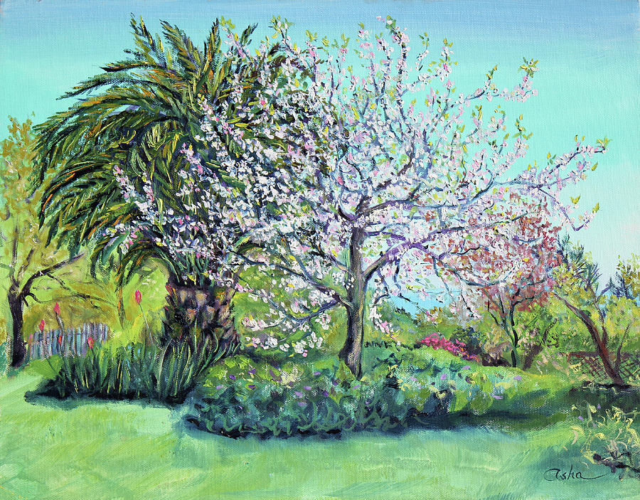 Spring Painting - Two Trees Like Springtime Lovers by Asha Carolyn Young