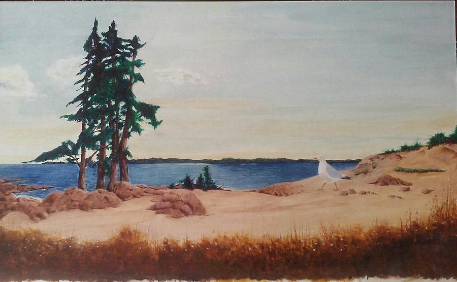 Beach Painting - Two Trees Ocean Point Me by Tommy Rubel