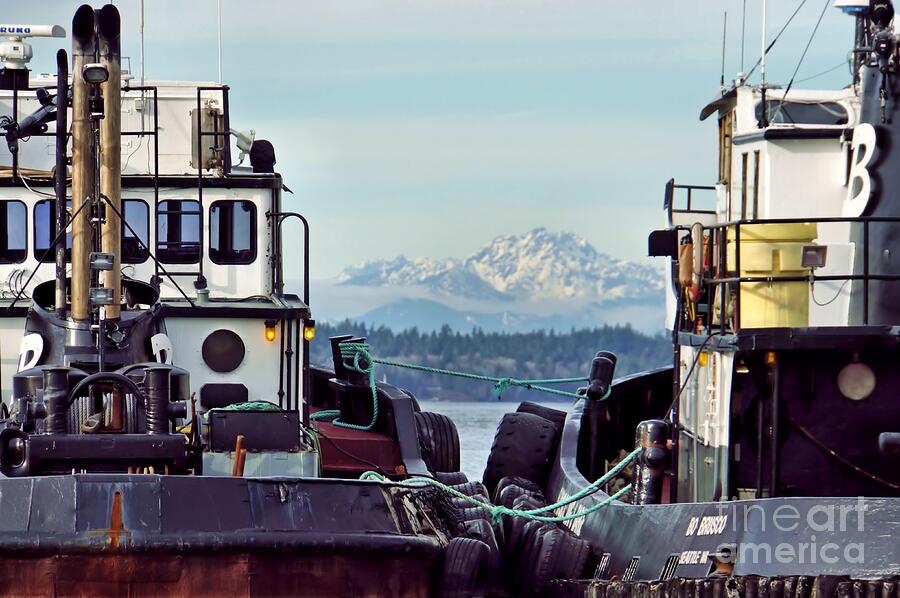 Two Tugs and a Mountain Photograph by Patricia Strand