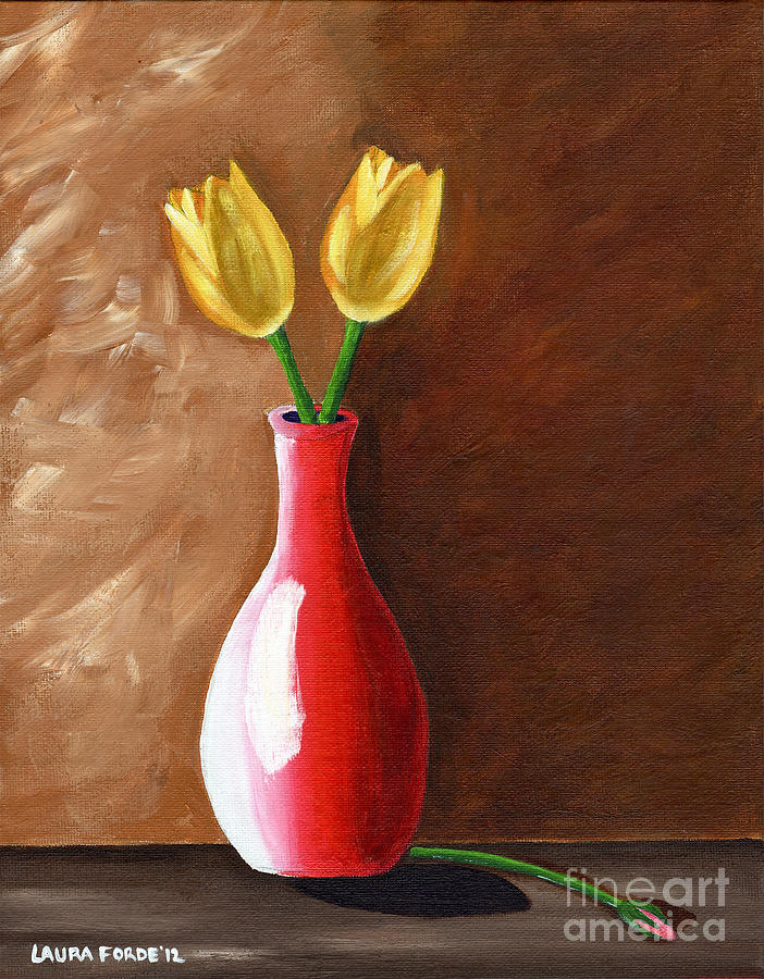 Two Tulips and A Pink Rose Painting by Laura Forde Two Tulips and A Pink Rose Painting by Laura Forde