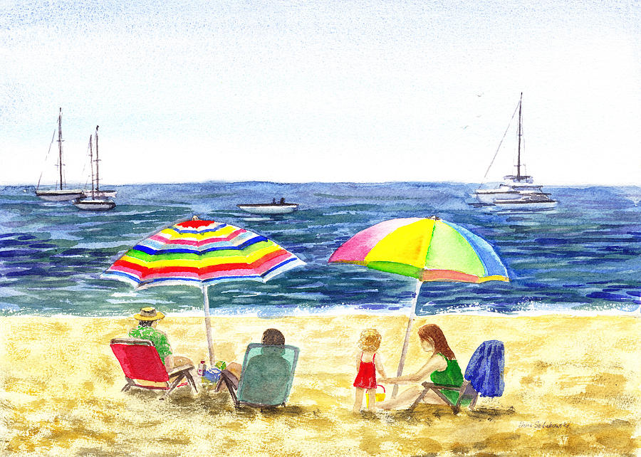 Two Umbrellas On The Beach California  Painting by Irina Sztukowski