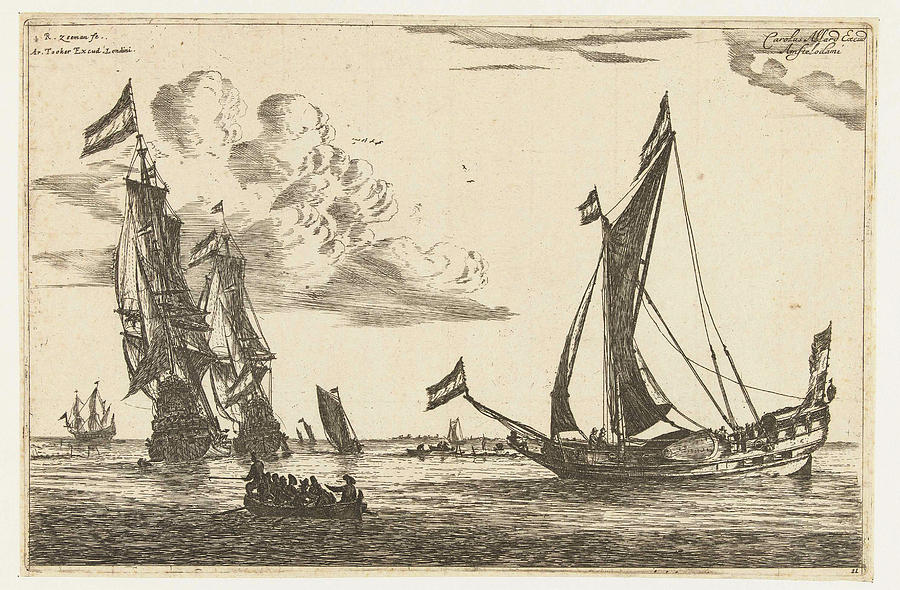 Sailing Ship Drawing - Two Warships And A Yacht, Reinier Nooms by Reinier Nooms Sailing Ship Drawing - Two Warships And A Yacht, Reinier Nooms by Reinier Nooms