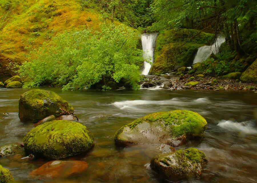 Two Waterfalls Along Eagle Creek Photograph by Jeff Swan