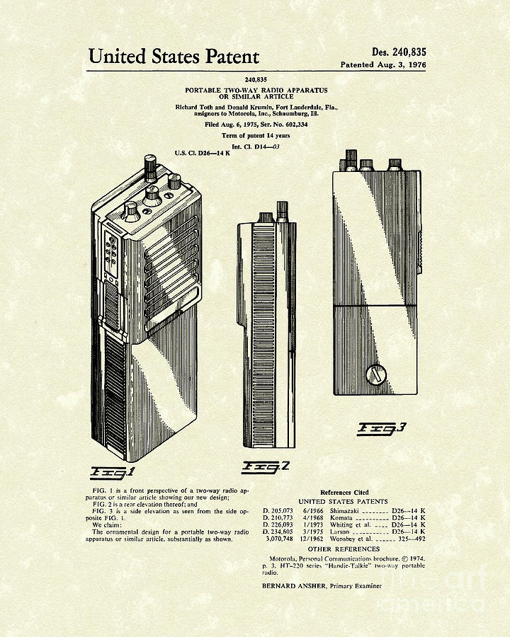 Two-Way Radio 1976 Patent Art Drawing by Prior Art Design