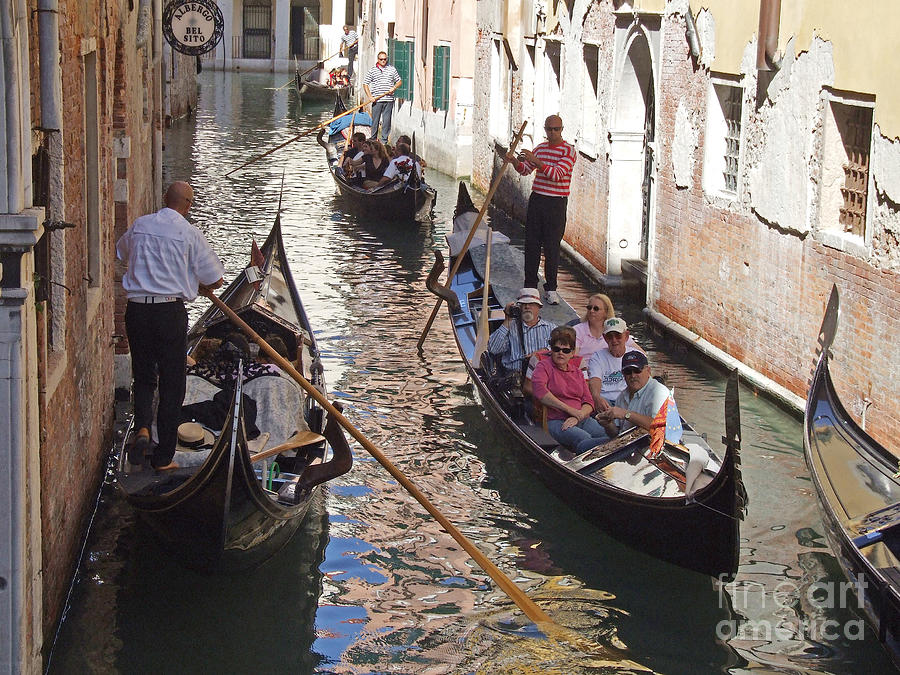 Two Way Traffic - Gondolas - Venice Photograph by Phil Banks